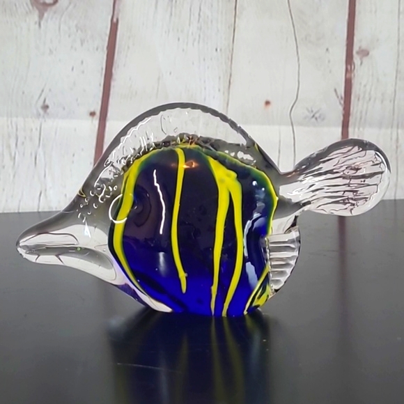 Murano Style Blue Yellow Glass Figurine Angelfish Fish Swordfish Unmarked 6 Inch - Picture 2 of 16